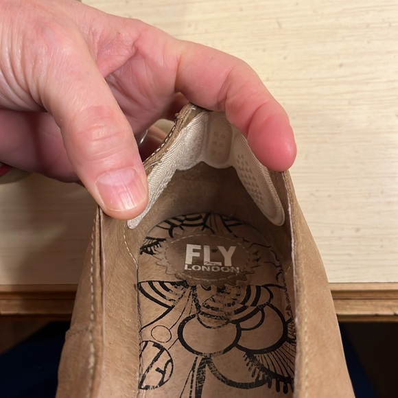 Fly London Suede Platform Wedge Heels Tan with Red Trim - Picture 3 of 11